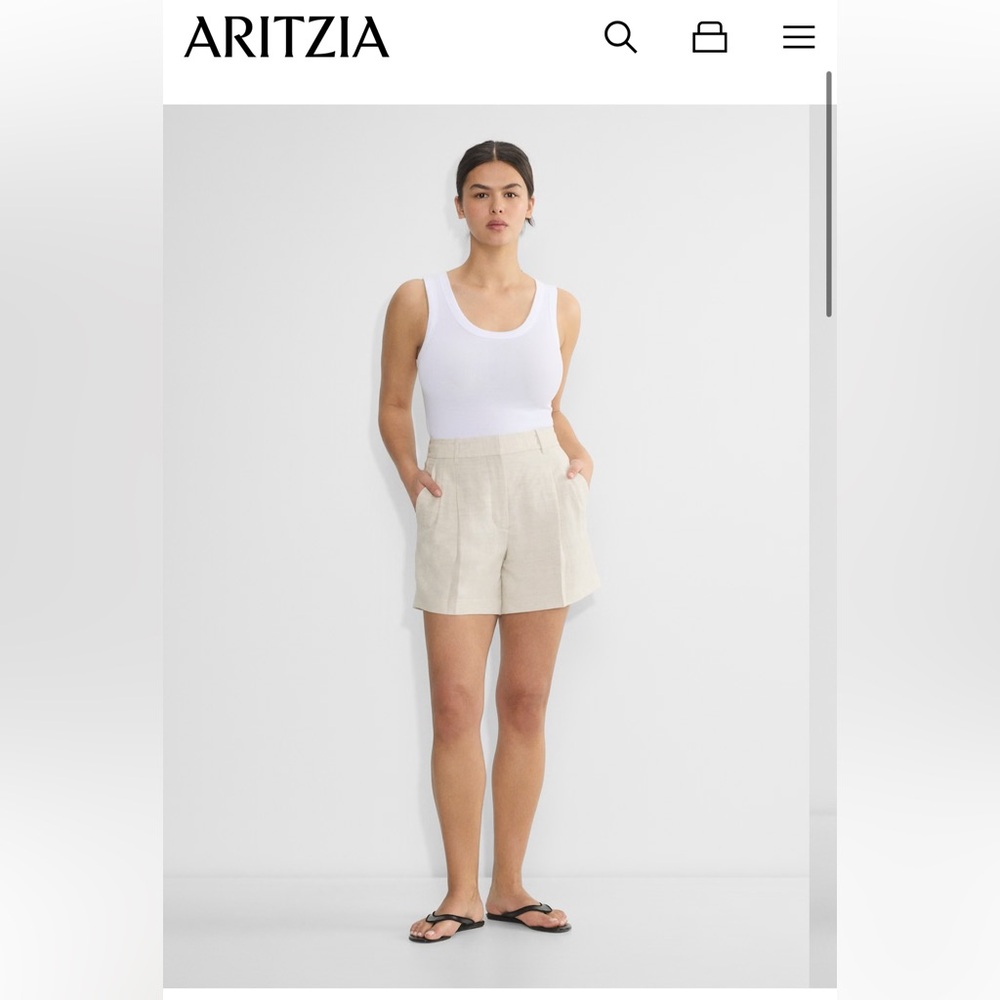 Aritzia The Effortless Linen Short 00 Natural Ecru Women's Cream Shorts
